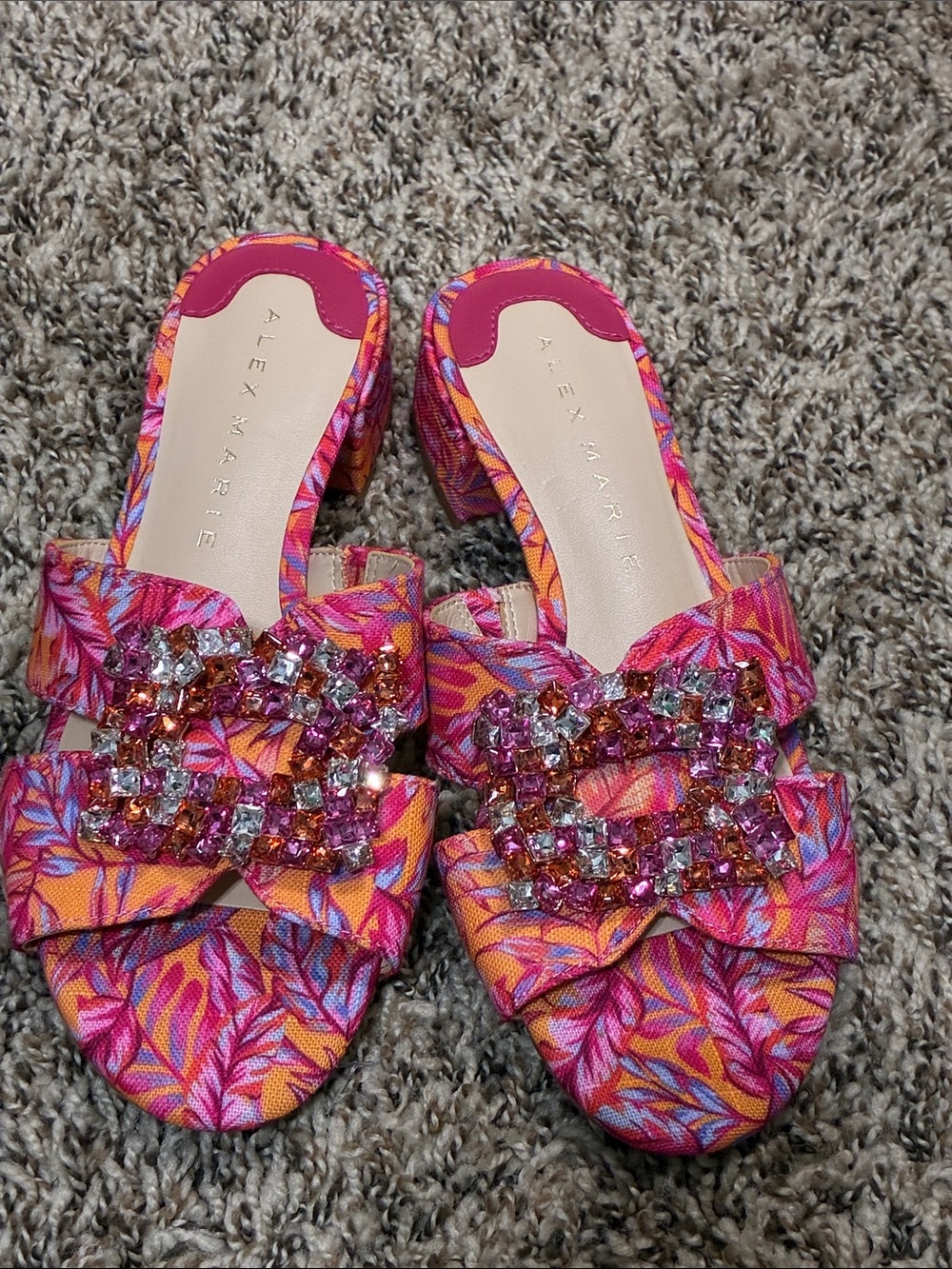 Alex Marie Pink Multi Jeweled Slide Mules